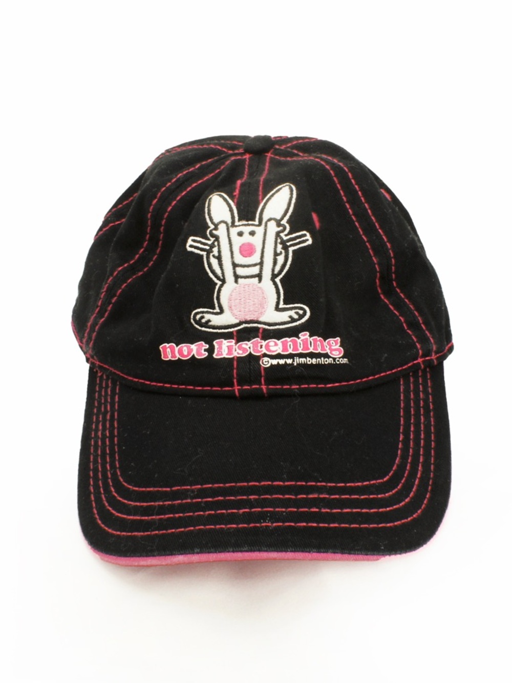 Vintage 2000s Y2K Happy Bunny Not Listening Cartoon Graphic Black Grunge Hat 00s